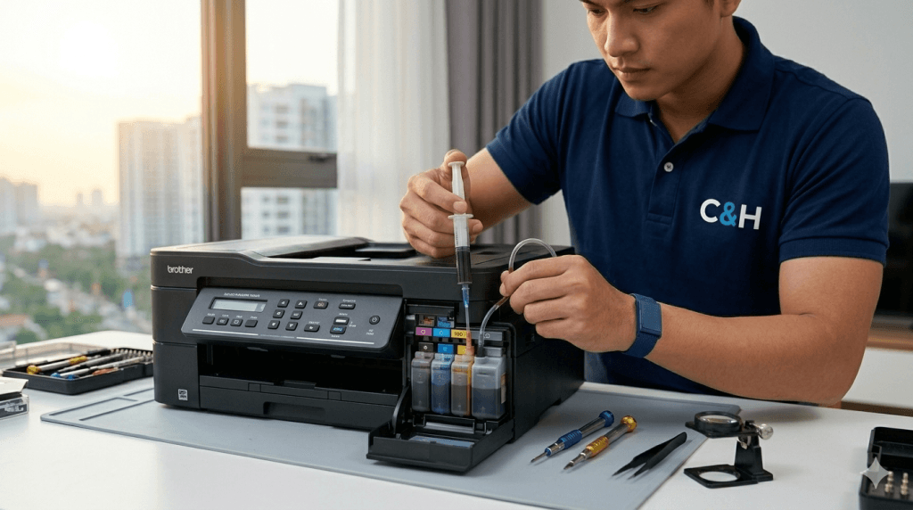 NẠP MỰC 2 Dịch vụ nạp mực máy in tận nơi chuyên nghiệp cho Canon, HP, Brother, Epson. Mực in siêu mịn, bản in sắc nét, vệ sinh máy miễn phí. Kỹ thuật viên C&H có mặt sau 30 phút.